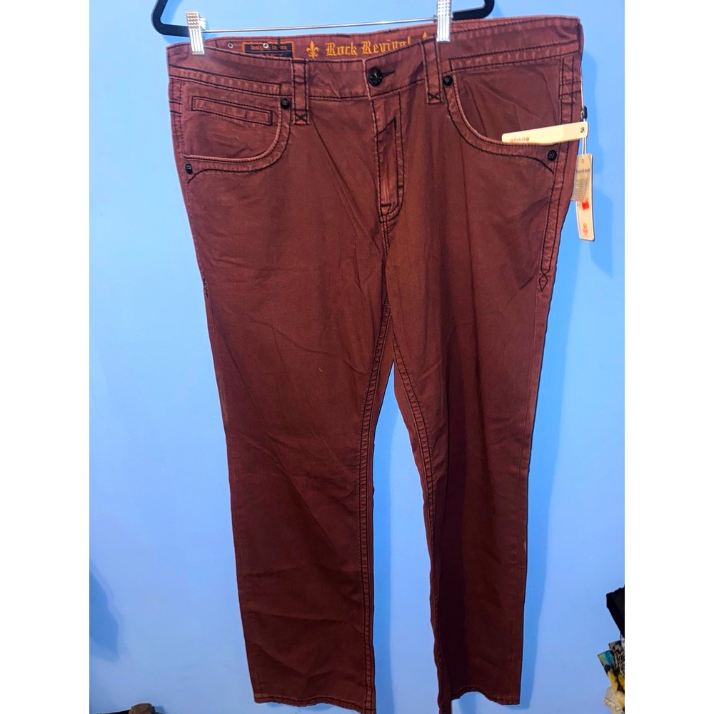Rock Revival Mens Brown Dark Wash Denim Straight Jeans RPM018-J5 Size 40x30